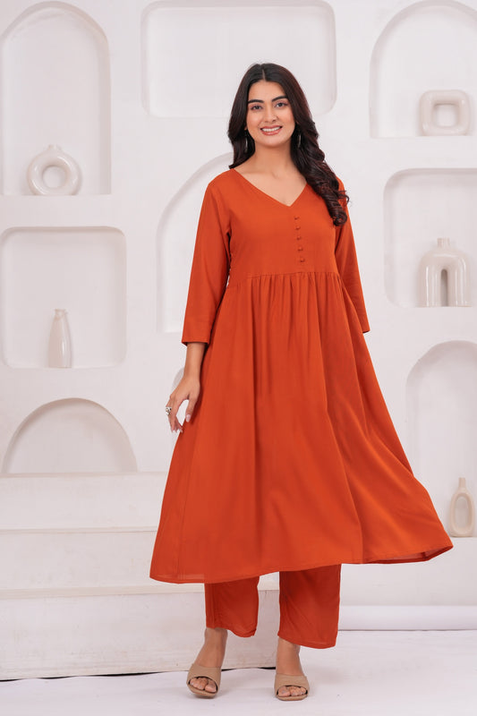 Women Orange Rayon Kurta Pant Co-Ord Set | Stylish Casual Ethnic Cord Set for Women | Comfortable Daily Wear Outfit