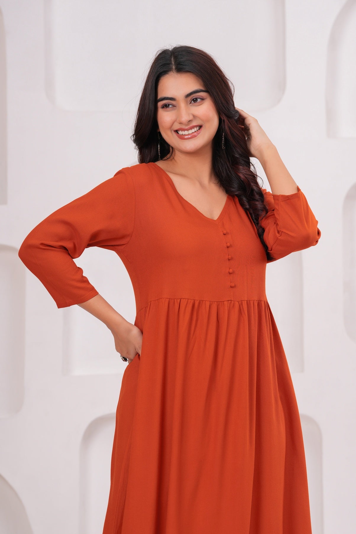 Women Orange Rayon Kurta Pant Co-Ord Set | Stylish Casual Ethnic Cord Set for Women | Comfortable Daily Wear Outfit