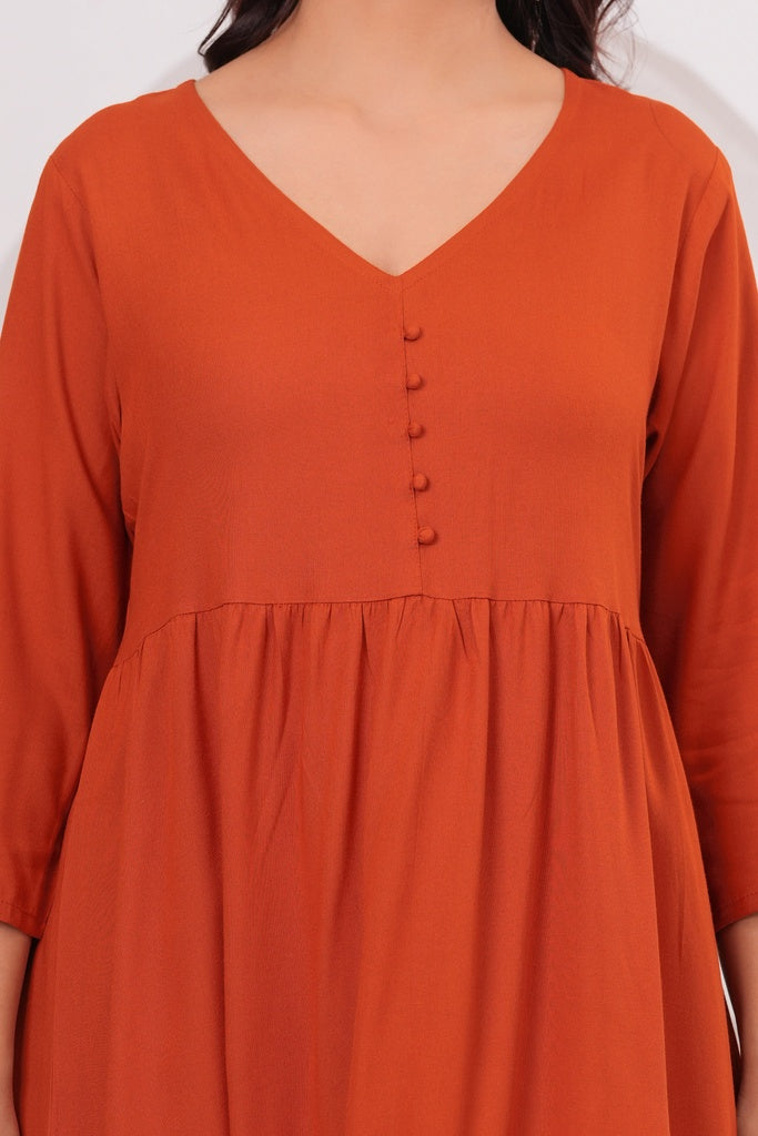 Women Orange Rayon Kurta Pant Co-Ord Set | Stylish Casual Ethnic Cord Set for Women | Comfortable Daily Wear Outfit