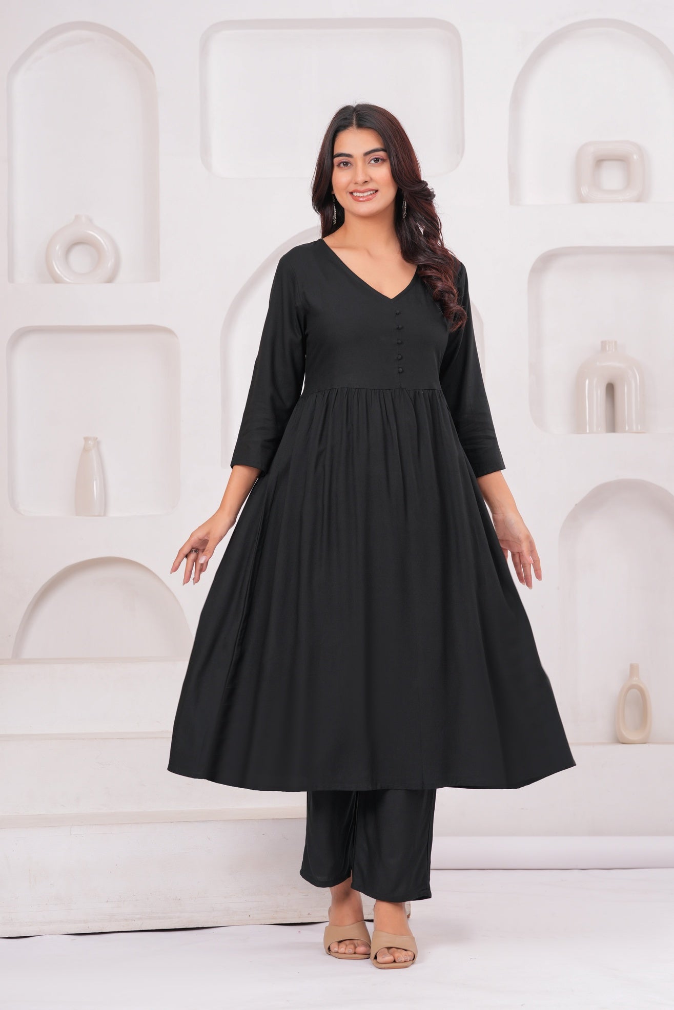 Women Black Rayon Kurta Pant Co-Ord Set | Stylish Casual Ethnic Cord Set for Women | Comfortable Daily Wear Outfit