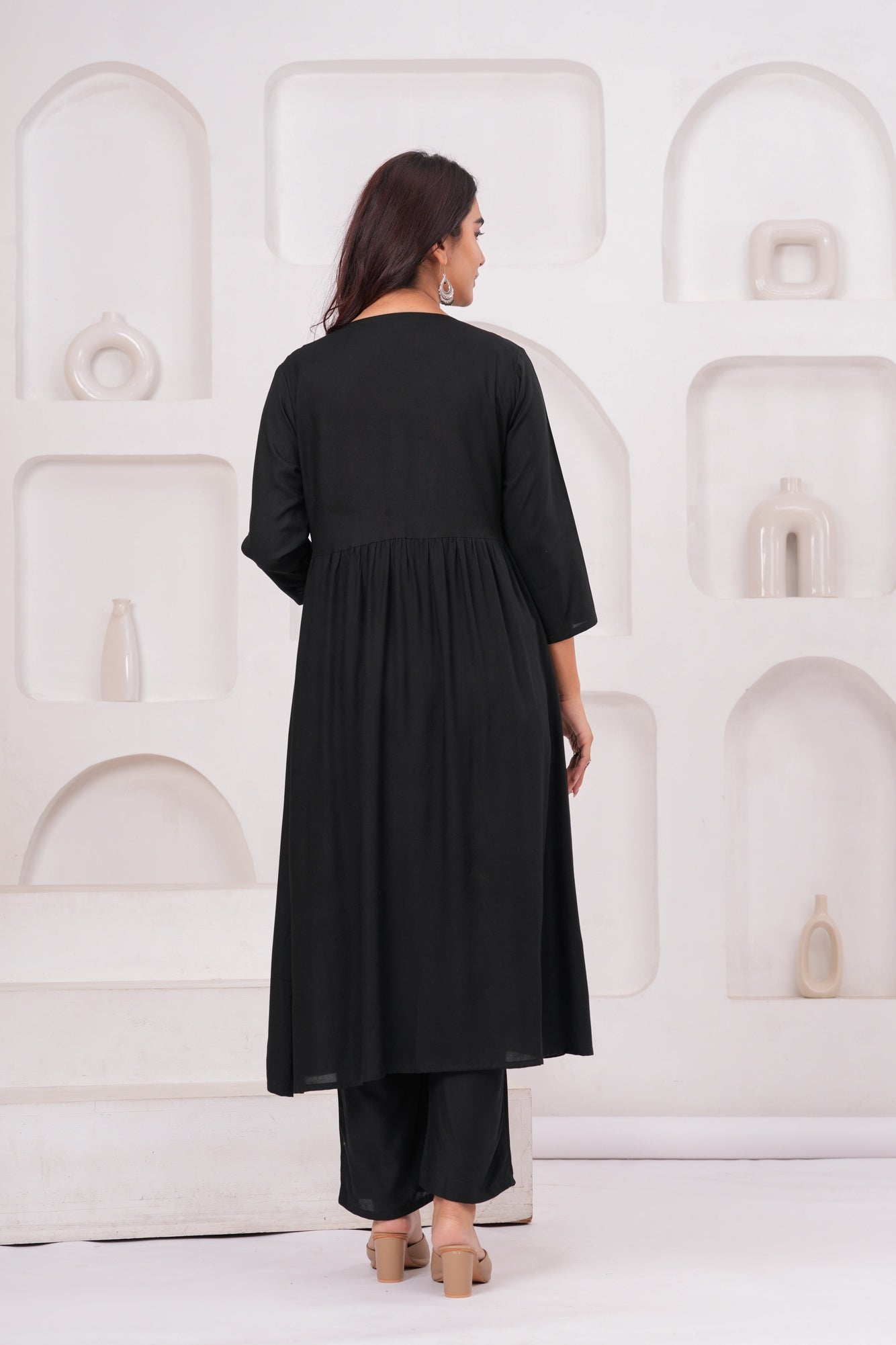 Women Black Rayon Kurta Pant Co-Ord Set | Stylish Casual Ethnic Cord Set for Women | Comfortable Daily Wear Outfit