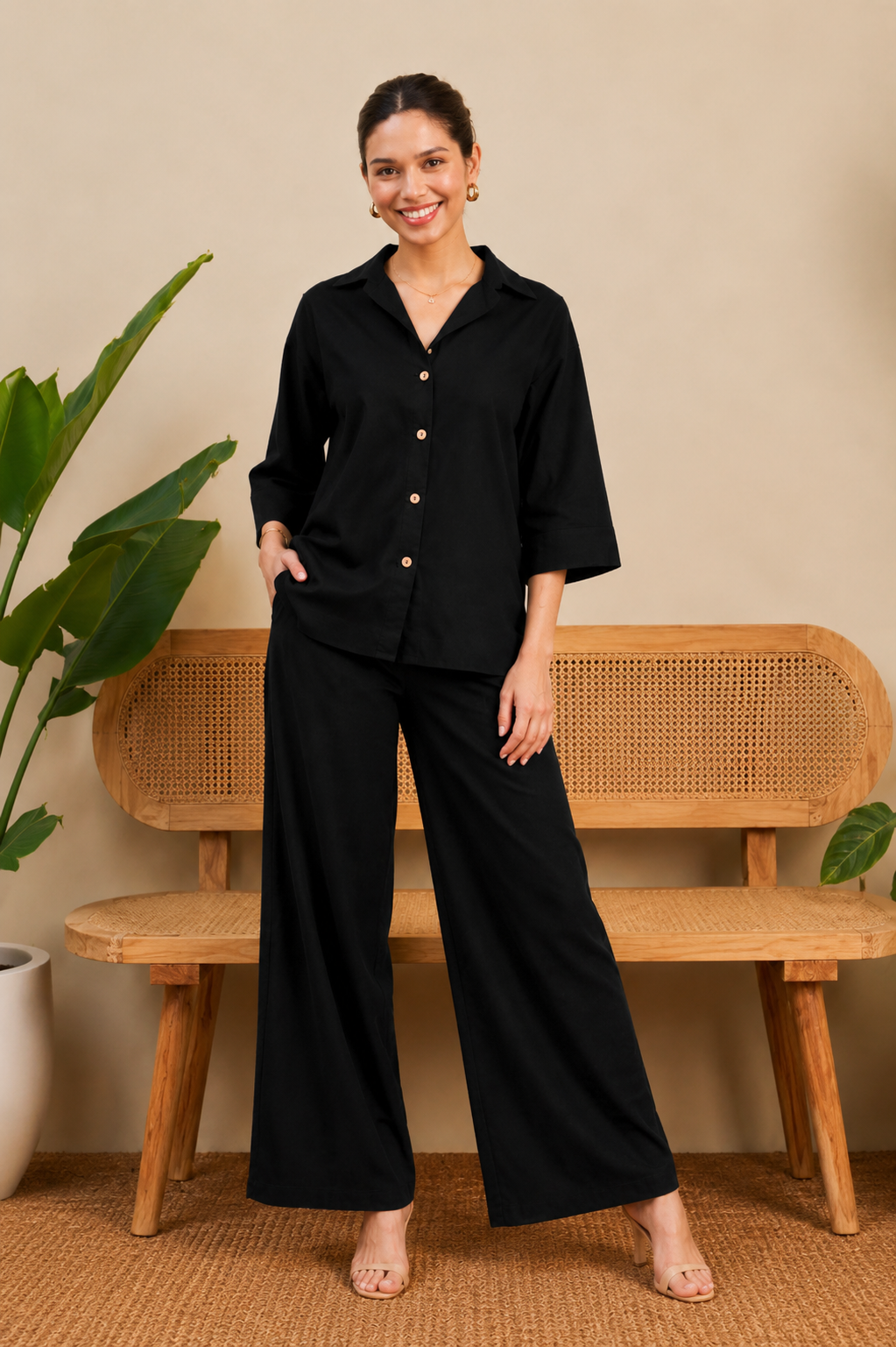 Women Co-Ord Set for Summer Stylish Shirt and Wide Leg Palazzo Outfit for Casual Wear
