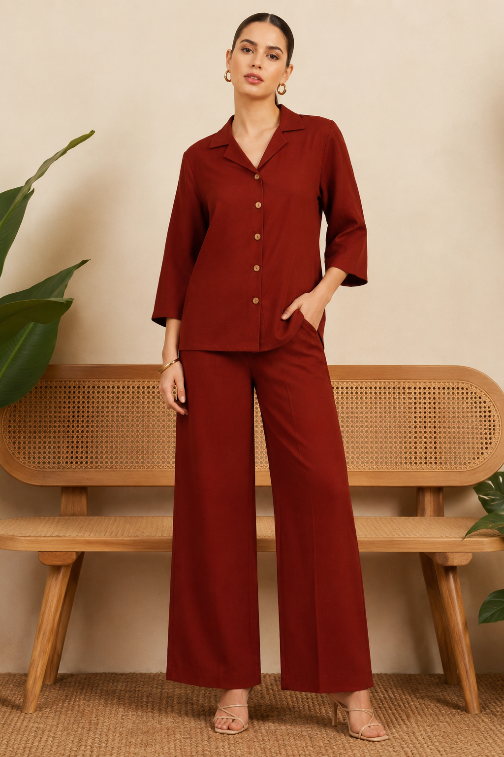 Women Co-Ord Set for Summer Stylish Shirt and Wide Leg Palazzo Outfit for Casual Wear