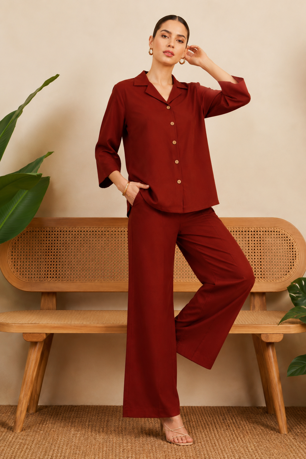 Women Co-Ord Set for Summer Stylish Shirt and Wide Leg Palazzo Outfit for Casual Wear