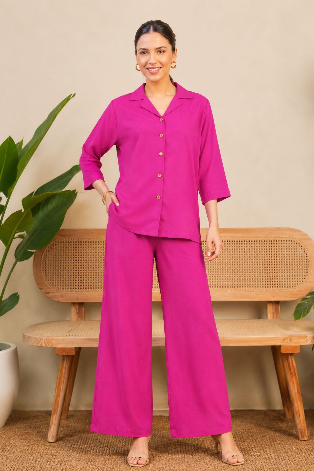 Women Co-Ord Set for Summer Stylish Shirt and Wide Leg Palazzo Outfit for Casual Wear