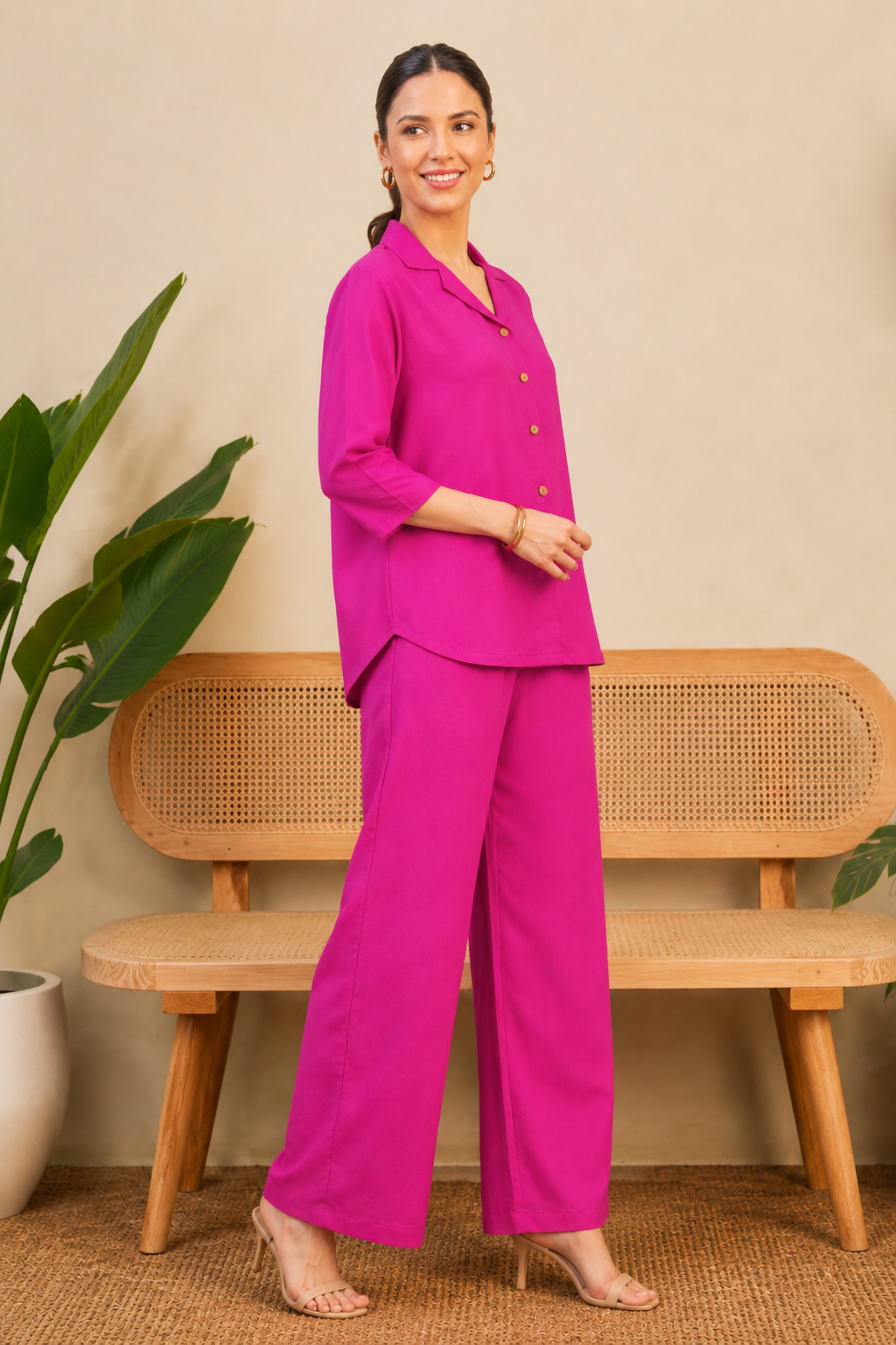 Women Co-Ord Set for Summer Stylish Shirt and Wide Leg Palazzo Outfit for Casual Wear