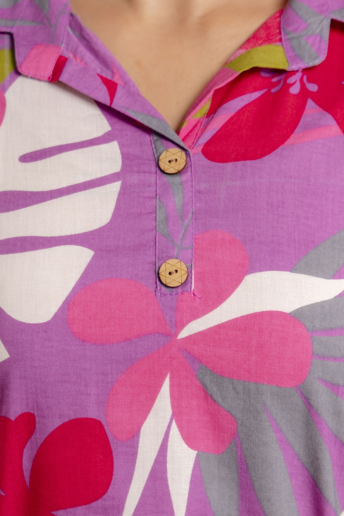 Veshviti Women Pink Tropical Floral Print Co-Ord Set | Shirt Style Kurta & Pants Set