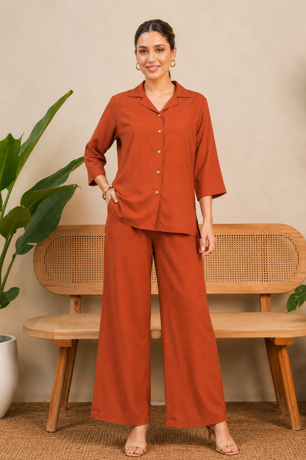 Women Co-Ord Set for Summer Stylish Shirt and Wide Leg Palazzo Outfit for Casual Wear
