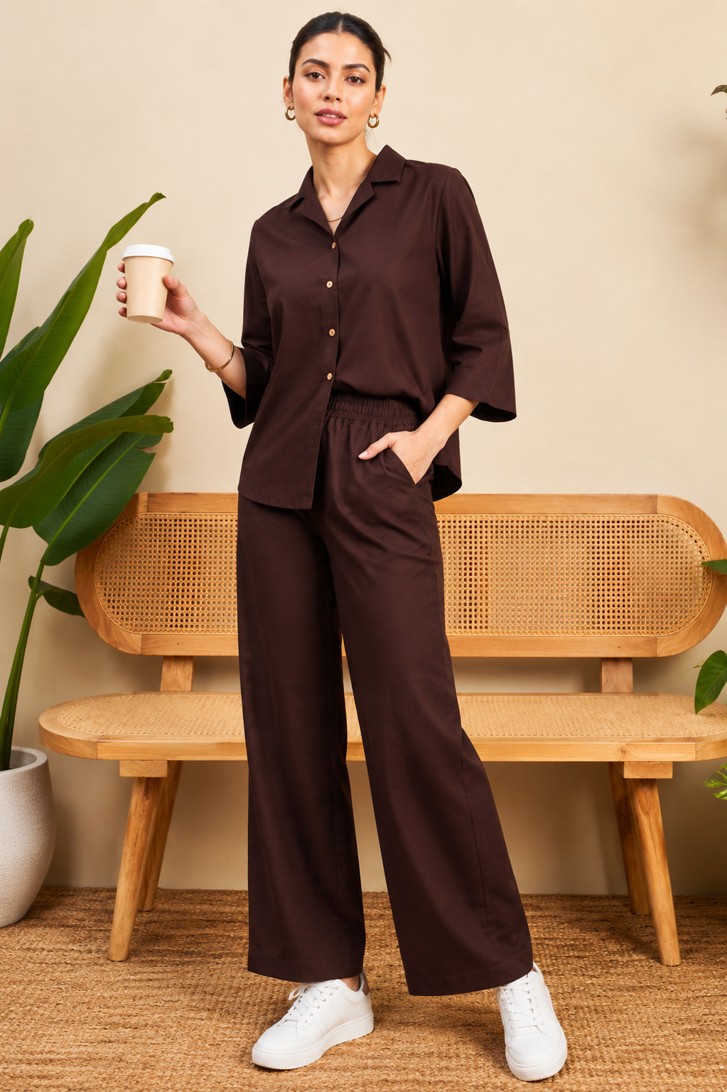 Women Co-Ord Set for Summer Stylish Shirt and Wide Leg Palazzo Outfit for Casual Wear